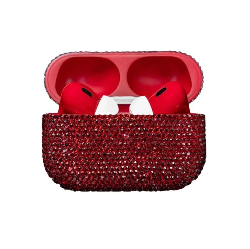 Gold AirPods Pro 3 by GoldPrivé — Red Siam Edition with deep red Siam Swarovski crystals