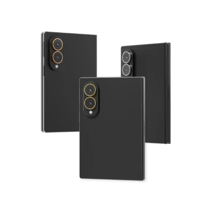 Graphite Samsung Galaxy Z Fold8 Gold Accents with 24K Gold, Rose Gold and Platinum lens rings on dark Graphite backs