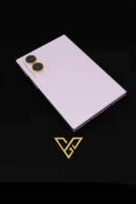 Lavender Samsung Galaxy Z Fold8 Gold Accents in 24K Gold, photographed on a black background