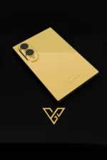 Prestige Gold Samsung Galaxy Z Fold8 in 24K Gold, photographed on a black background
