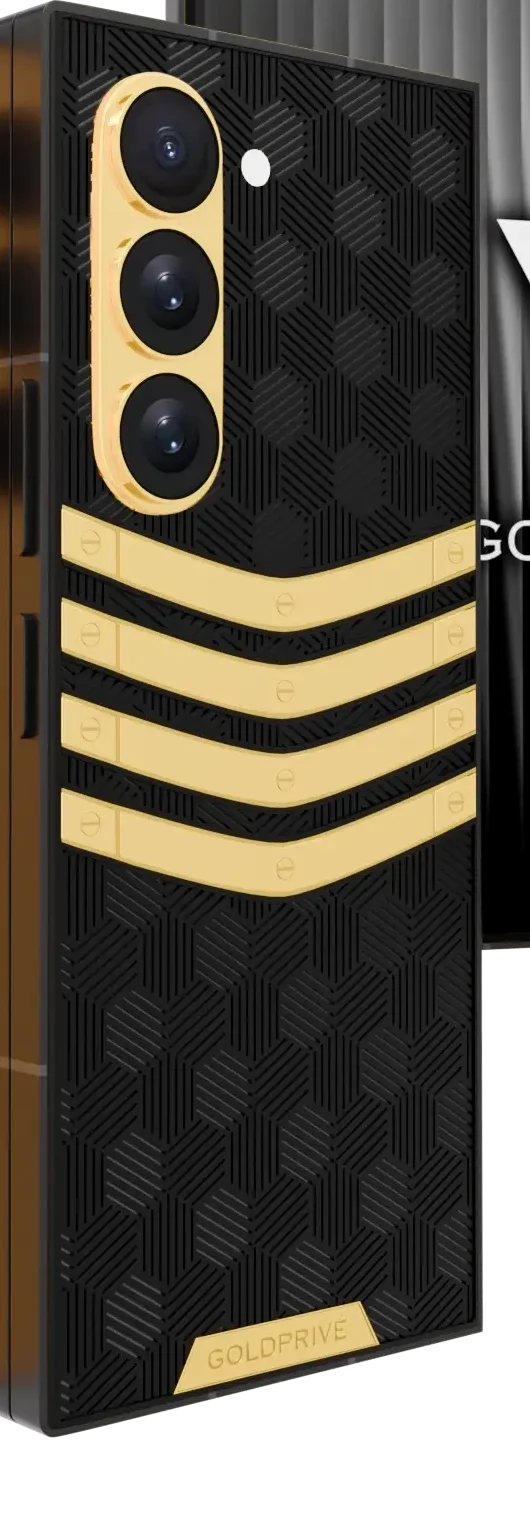 Genesis III Gold Samsung Galaxy Z Fold8 Ultra close-up of four 24K Gold bars over the hexagon texture