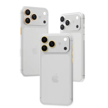 Silver Gold iPhone 18 Pro Max in Apple's Silver finish with lens rings plated in 24K Gold, Rose Gold and Platinum
