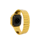 Titan gold Apple Watch Ultra 4 with a 24K gold link bracelet, back view