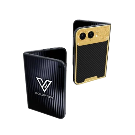 Carbon Royal Gold iPhone Duo shown folded and open