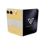 Legacy Bold Gold iPhone Duo opened flat with a wide pavé diamond band across the gold back plate