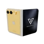 Legacy Edge Gold iPhone Duo opened flat with a diamond line around the back plate edge and a diamond Apple logo