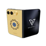 Meandros Blessing Eye Gold iPhone Duo by GoldPrivé with a black Greek key medallion and blue evil eye in 18K gold