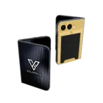 Carbon Royal Elite Gold iPhone Duo shown folded and open