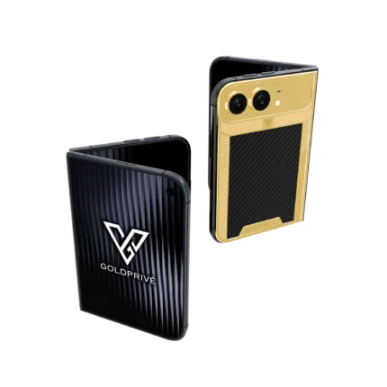 Carbon Royal Elite Gold iPhone Duo shown folded and open
