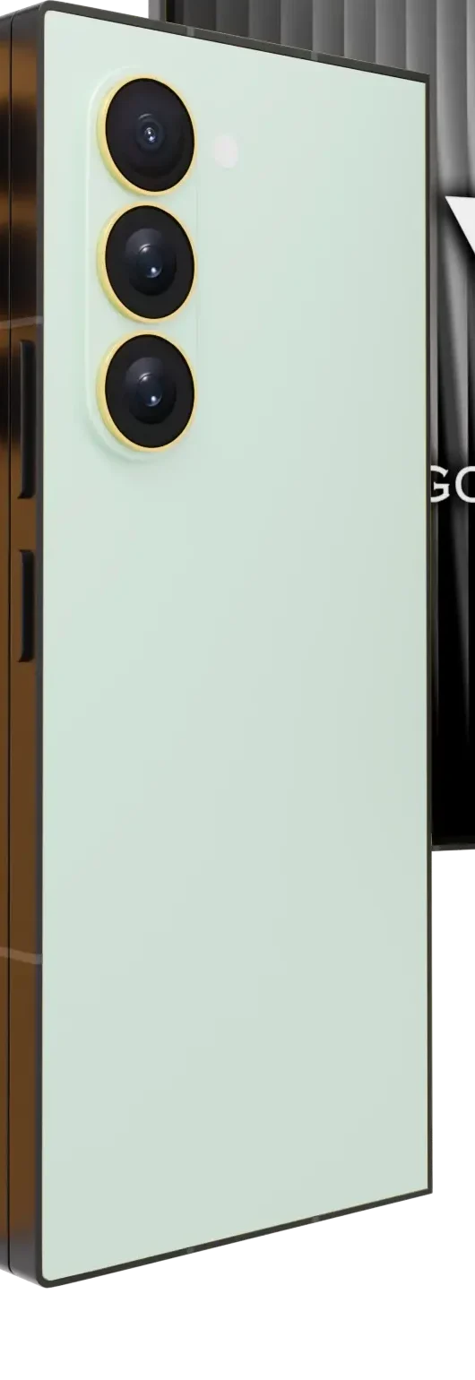 Mint Samsung Galaxy Z Fold8 Ultra Gold Accents close-up of the pale green rear and a 24K Gold camera lens ring