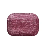 Rose Swarovski AirPods Pro 3 closed, the case wrapped from lid to base in sparkling rose-pink crystals