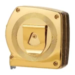 Metron Gold Tape Measure from the back, the 24K Gold housing with its gold belt clip and gold screws