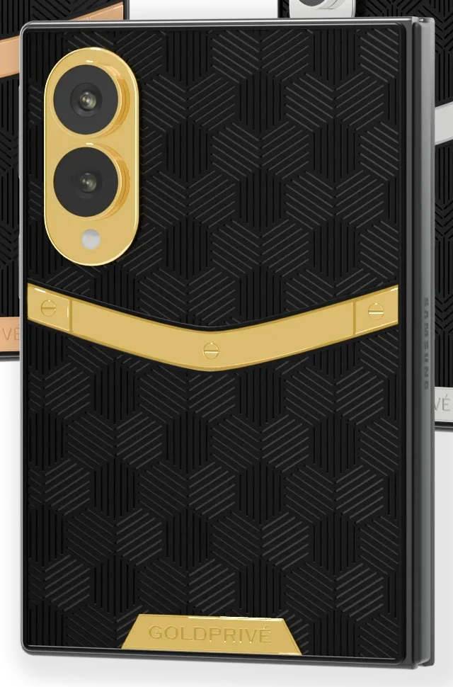 Genesis Gold Samsung Galaxy Z Fold8 close-up of the single 24K Gold bar against the hexagon relief