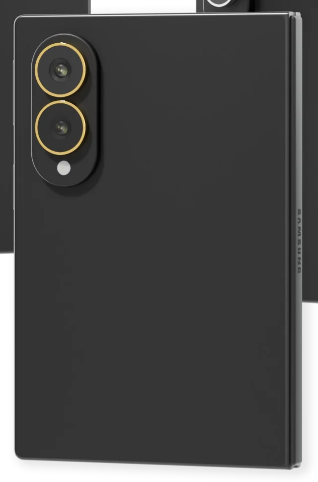 Graphite Samsung Galaxy Z Fold8 Gold Accents close-up of the 24K Gold rings around both camera lenses